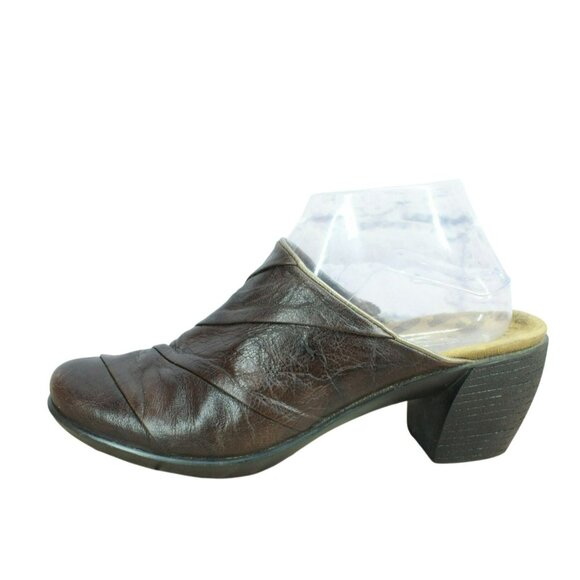 Romika Shoes R39 L9 Mules Clogs Heels Slip On Brown Leather Round Toe Casual - Picture 1 of 9